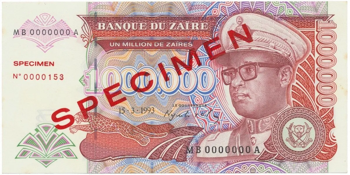 Zaire, 1.000.000 Zaires 1993, anulát - SPECIMEN, P.45s