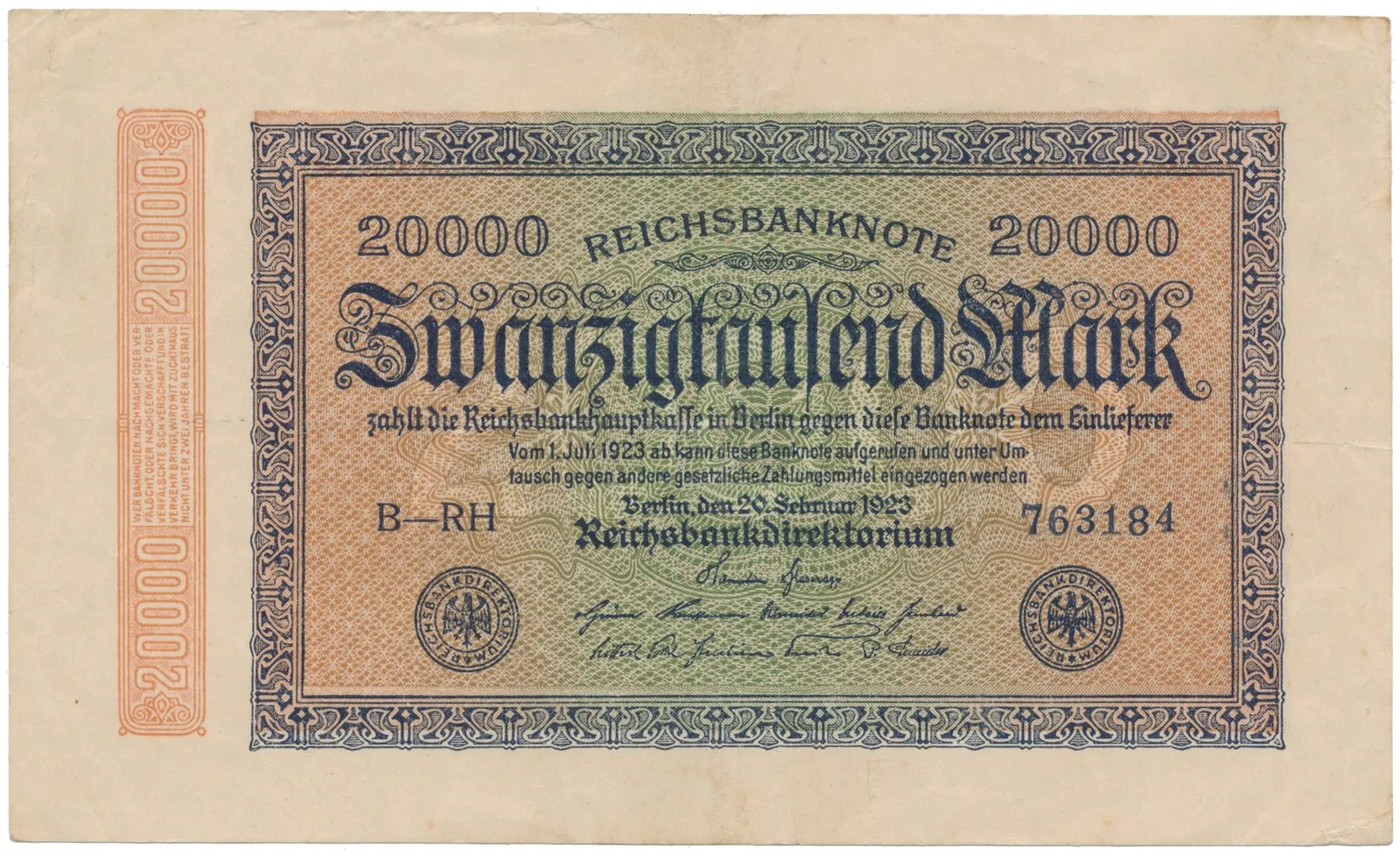 Německo, 20000 Mark 1923, Ro.84j