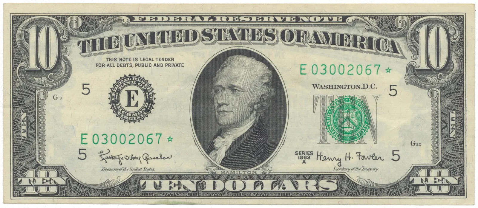 USA, 10 Dollars 1963A, náhradní série *, Pick.445ar