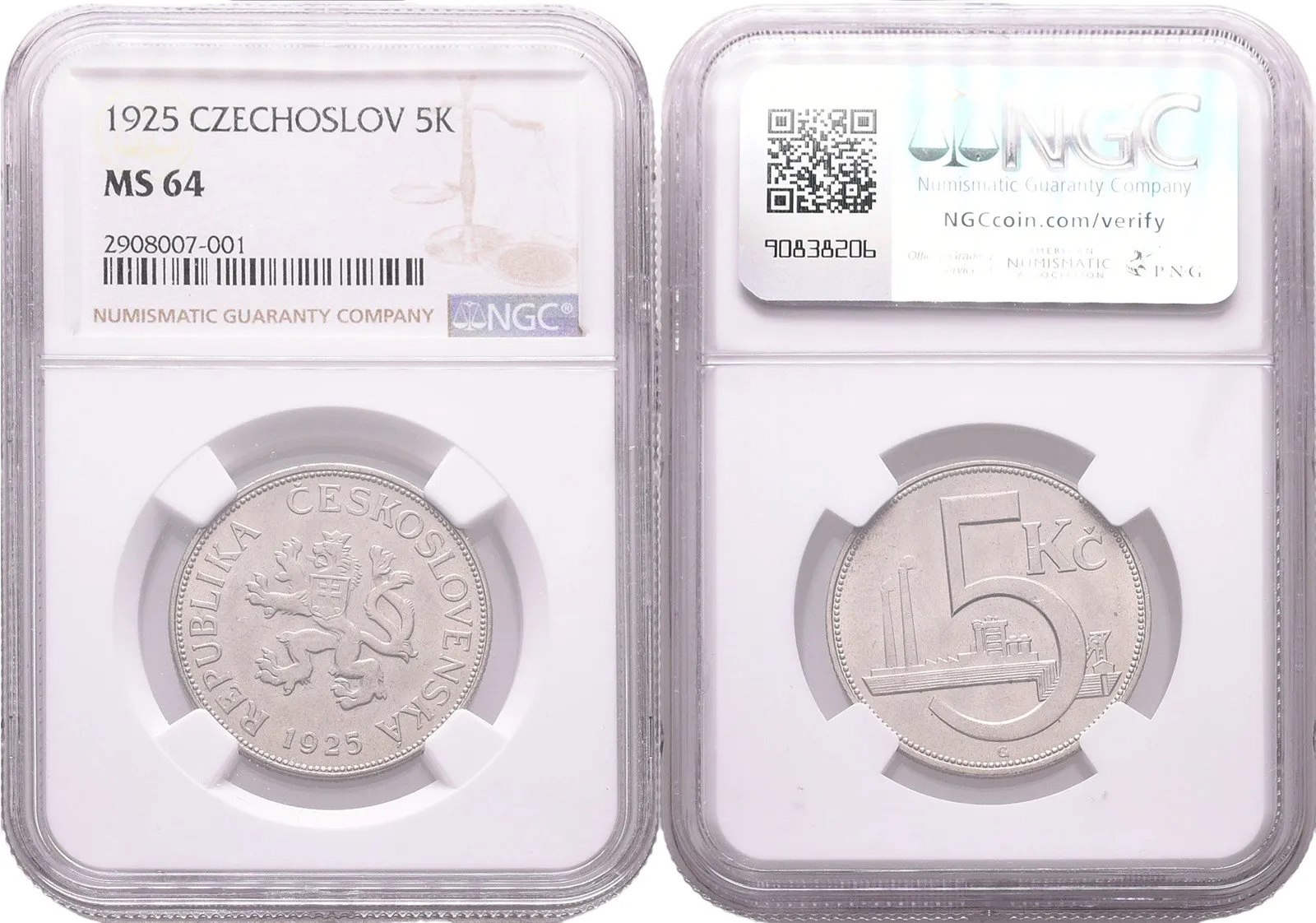 5 Koruna 1925, NGC MS 64