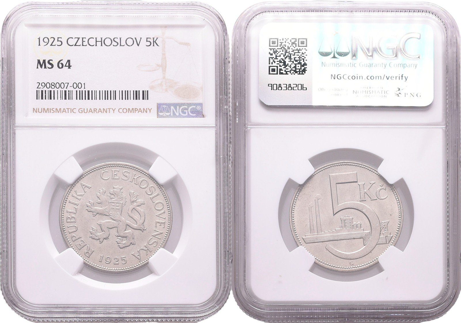 5 Koruna 1925, NGC MS 64
