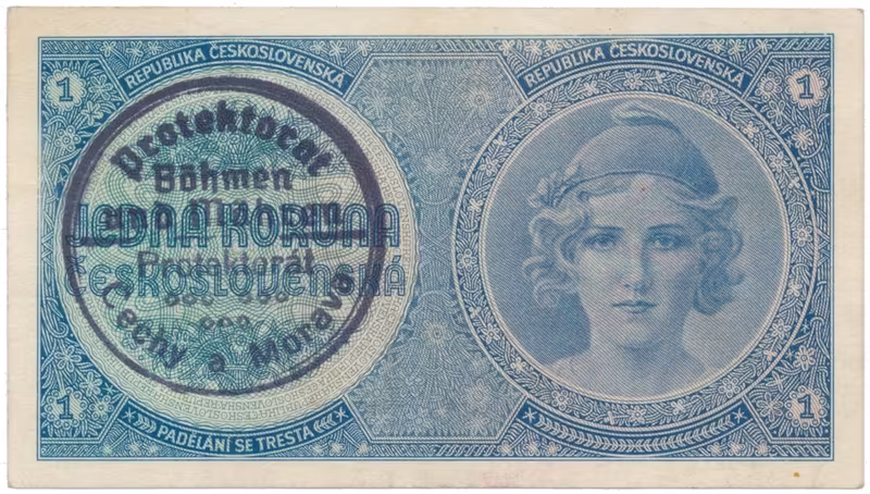 1 Koruna b.d. (1938/1940), ruční razítko, Hej.28a