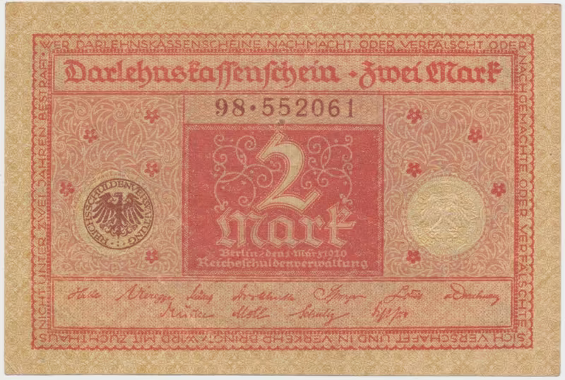 Německo, 2 Mark 1920, Ro.65b
