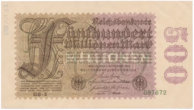 Německo, 500 Millionen Mark 1923, vodoznak Hakensterne, Ro.109d