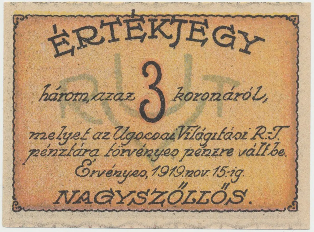 Nagyszöllös (Sevluš - Mukačevo) - elektrár. akc. spol., 3 K  1919, HH.143.1.11