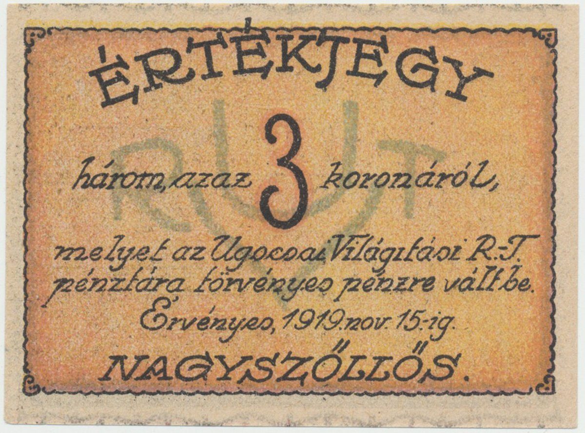Nagyszöllös (Sevluš - Mukačevo) - elektrár. akc. spol., 3 K  1919, HH.143.1.11