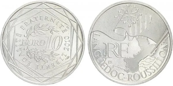 10 Euro 2010 - Languedoc - Roussillon - Ag 0,900, 29 mm (10 g)