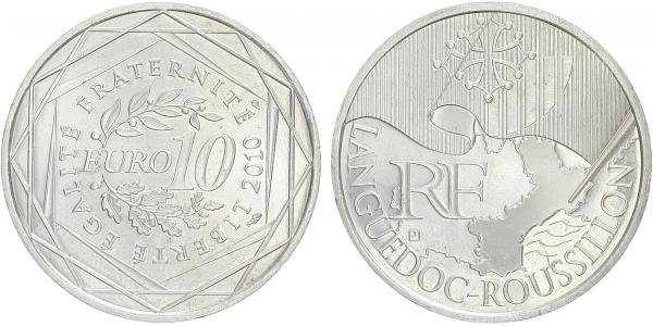 10 Euro 2010 - Languedoc - Roussillon - Ag 0,900, 29 mm (10 g)