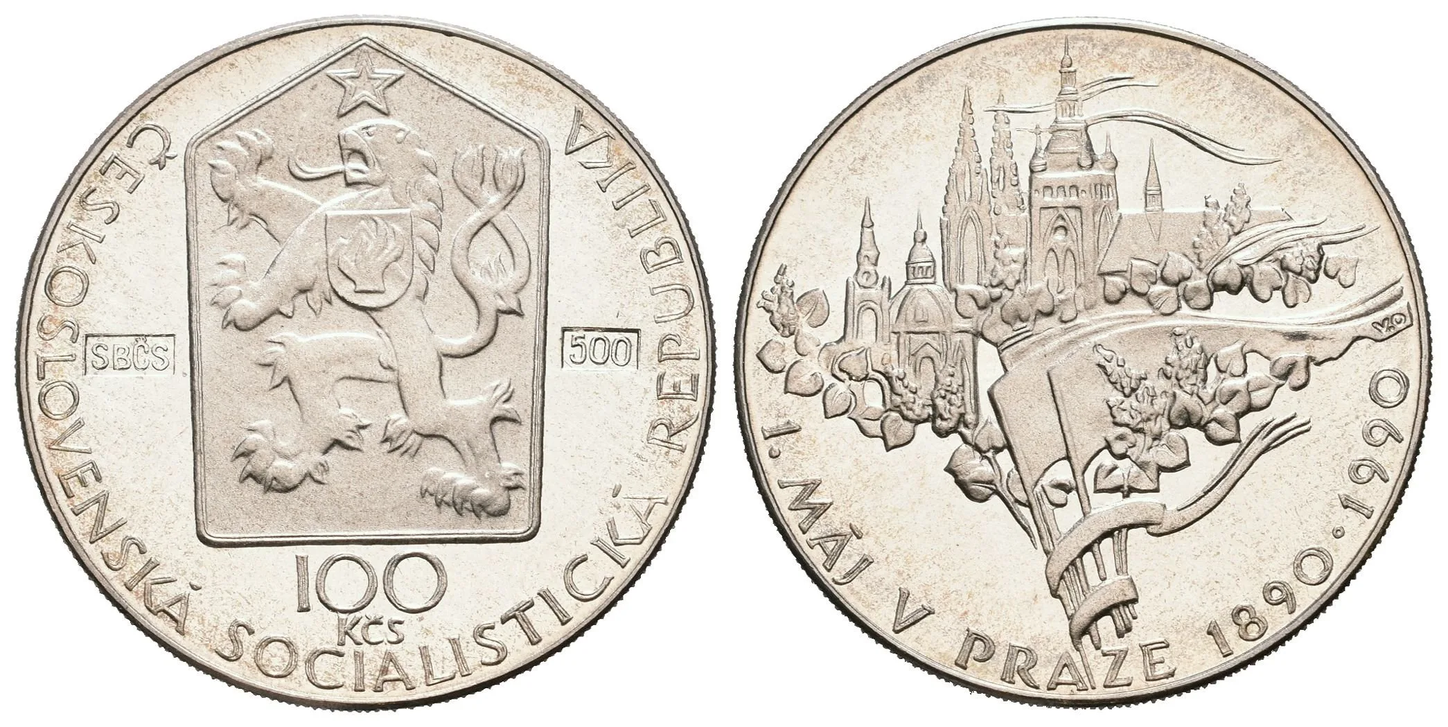 100 Kčs 1990 - 1. máj, puncovaná "SBČS - 500", pův. etue, — 1