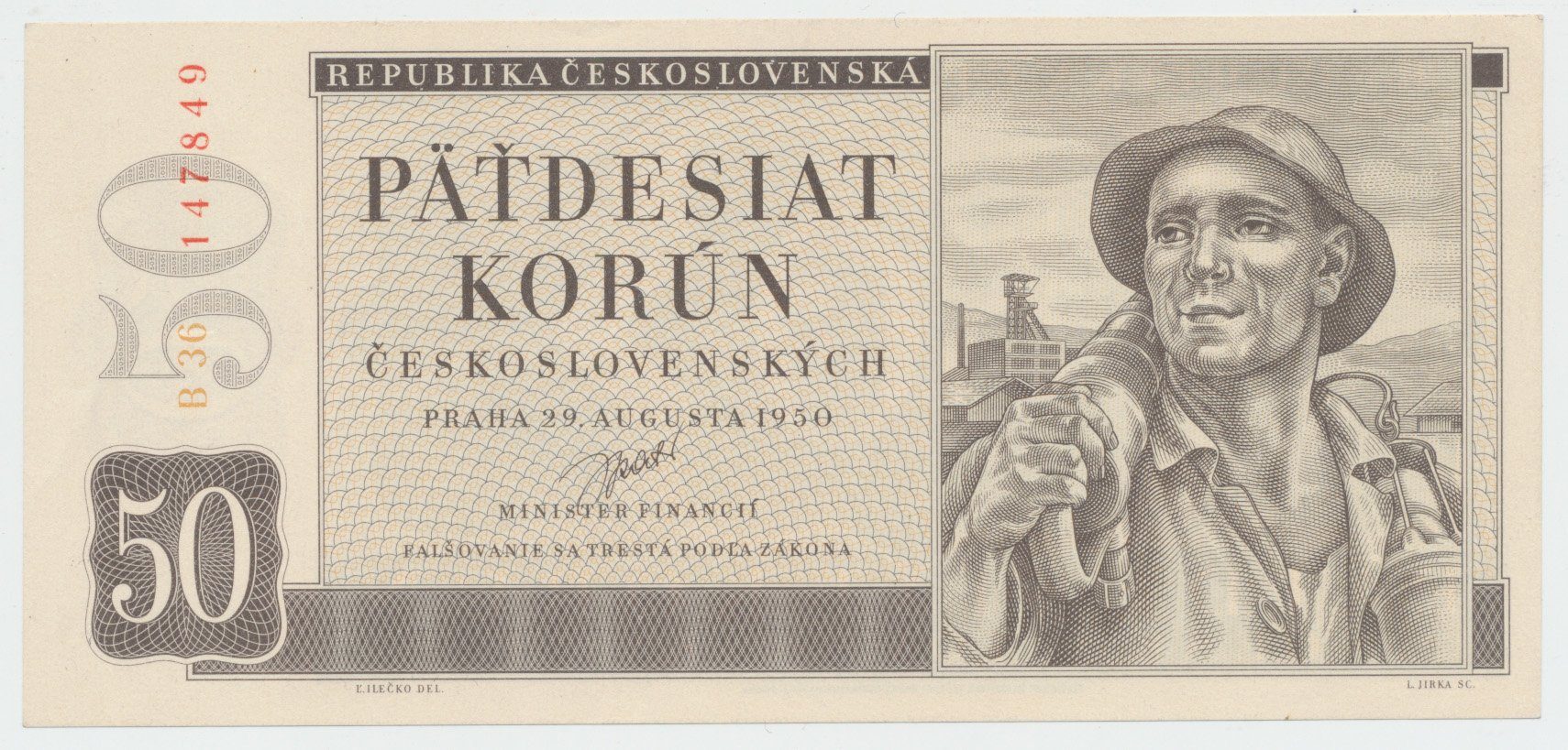 Československo, 50 Koruna 1950, II. vydání, Hej.88a