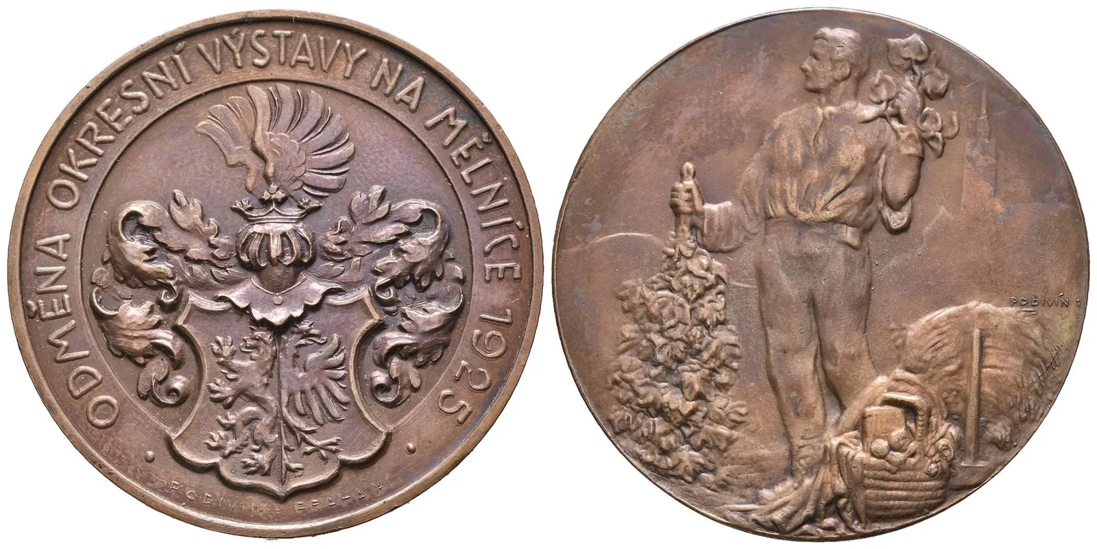 AE Medaile 1925 (Podivín) - Odměna okresní výstavy na Mělníce. Cu 42 mm, — 1