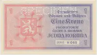 Protektorát Čechy a Morava, 1 Koruna b.d. (1940), tisk Haase, série H, perf. SPECIMEN z rubu, Hej.30b.S4