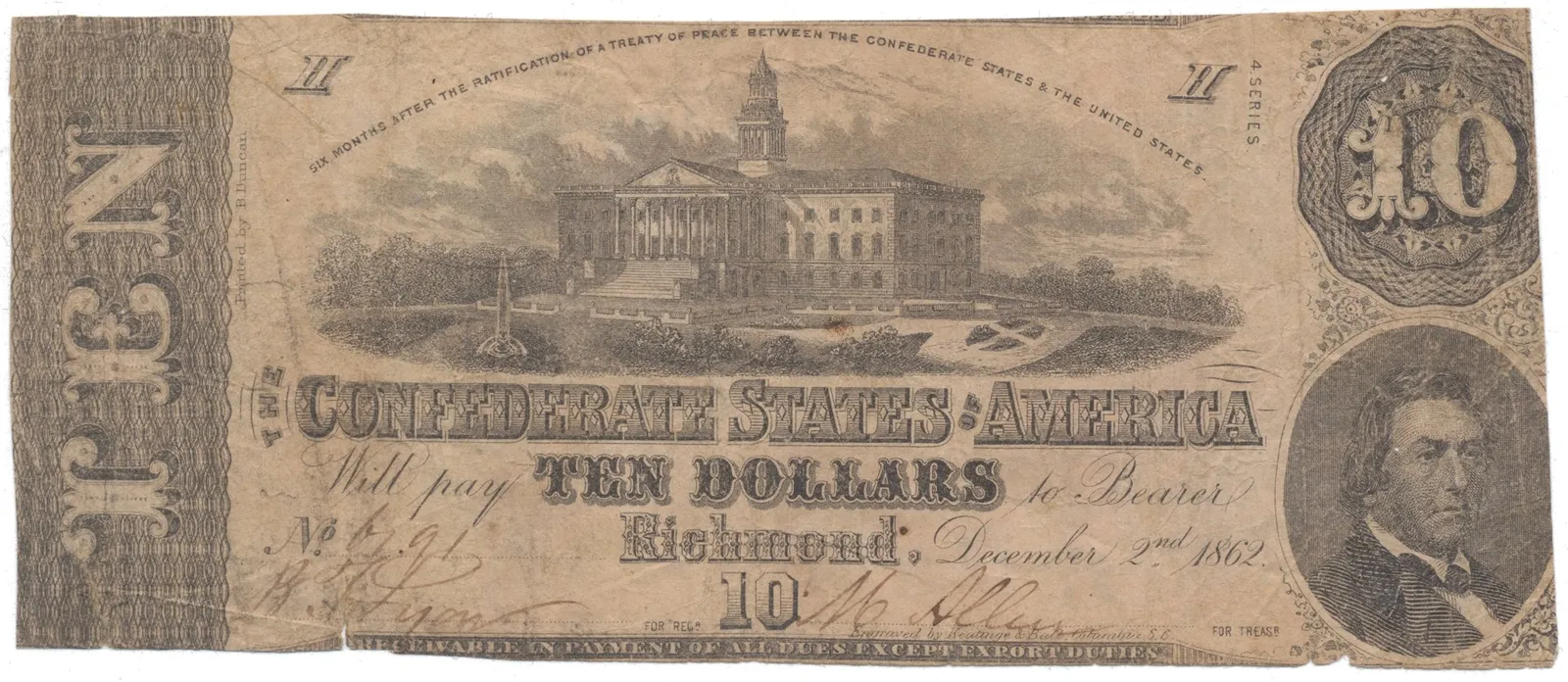 CSA, 10 Dollar 1862, P.52