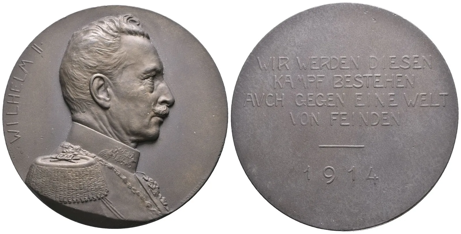 AE Medaile 1914 (Marschall) - Císař Vilém II., na světovou válku. Zn 60 mm, — 1