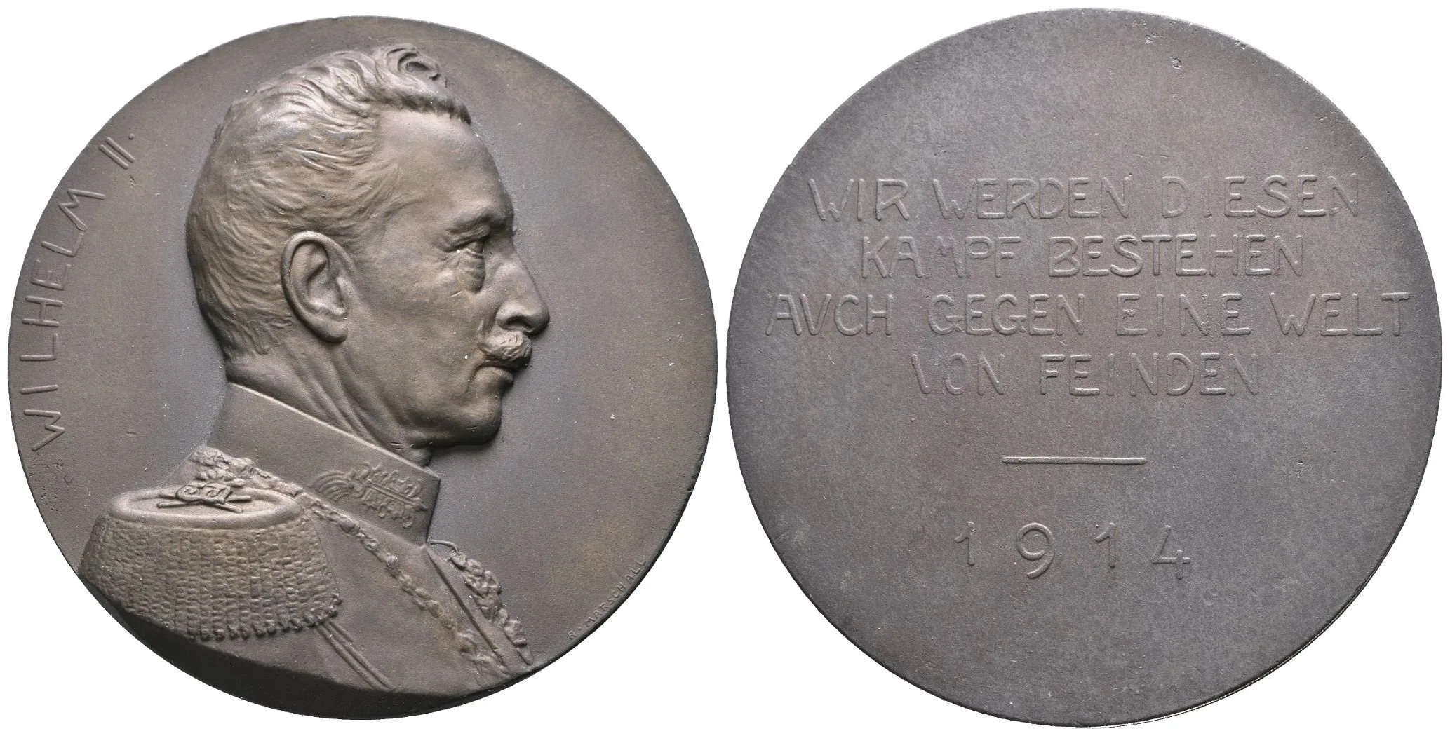 AE Medaile 1914 (Marschall) - Císař Vilém II., na světovou válku. Zn 60 mm, — 1