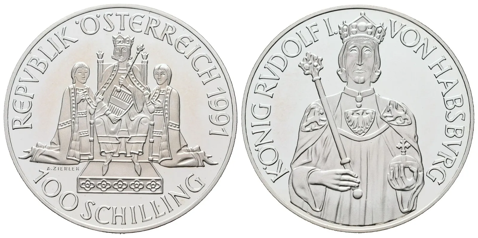 Rakousko, 100 Schilling 1991 - Král Rudolf I. Habsburský