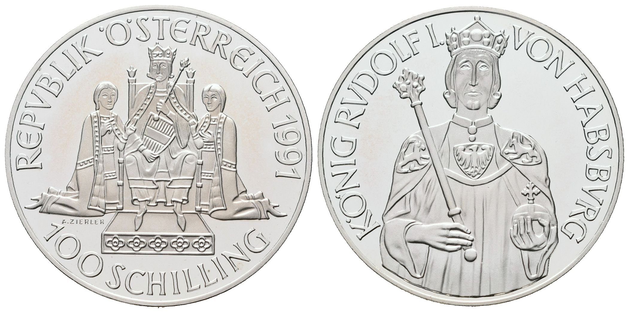 Rakousko, 100 Schilling 1991 - Král Rudolf I. Habsburský