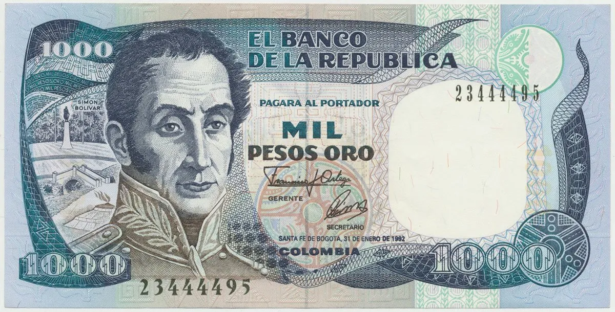 Kolumbie, 1000 Pesos Oro 1992, P.432A