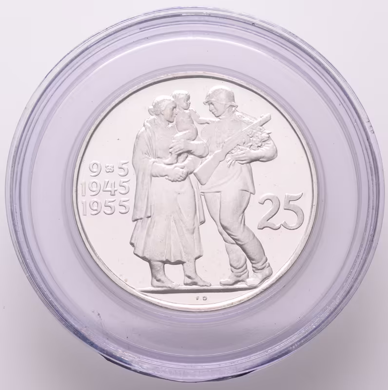 25 Kčs 1955 - 10. výročí osvobození Československa, PROOF, původní etue