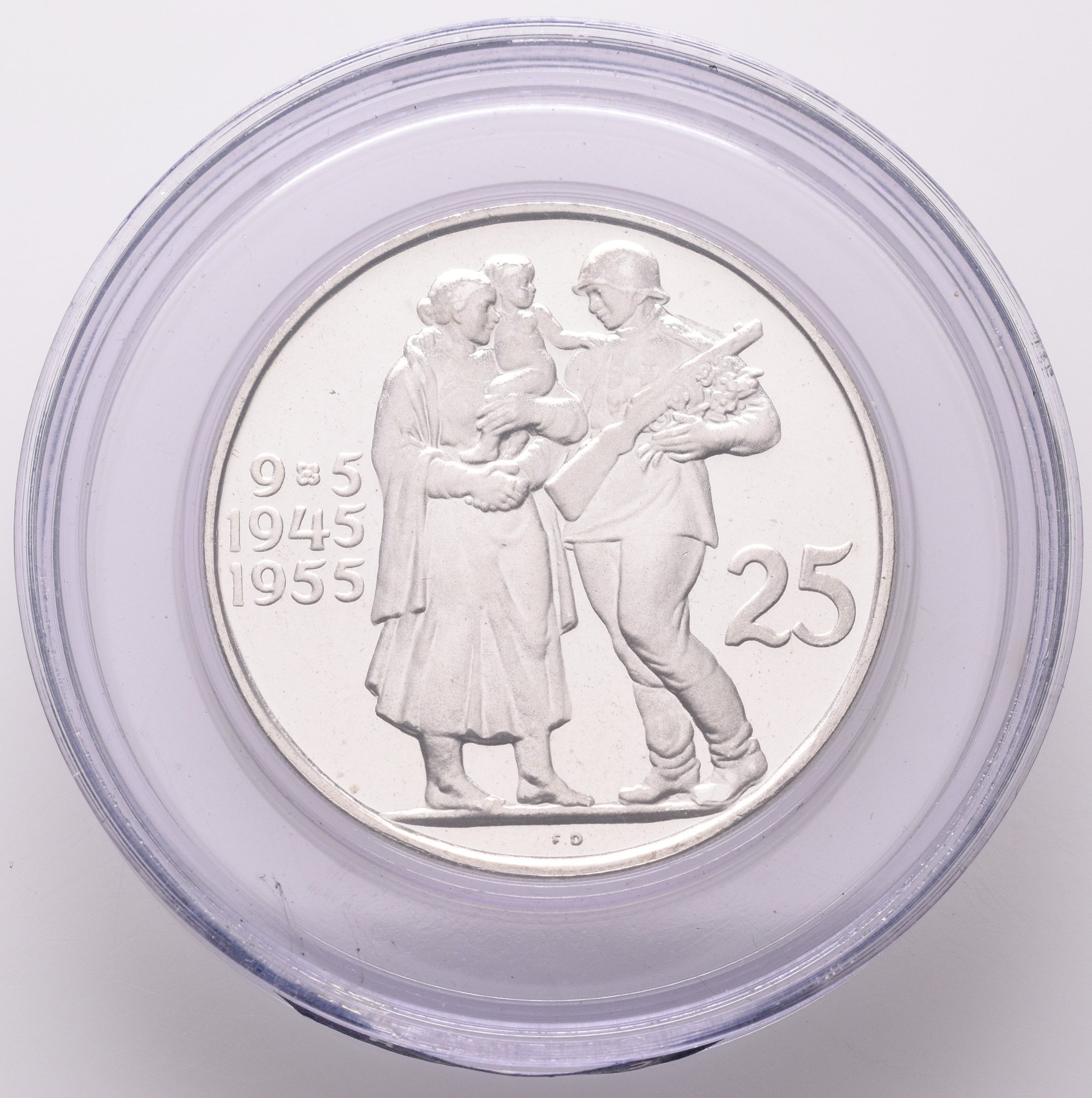 25 Kčs 1955 - 10. výročí osvobození Československa, PROOF, původní etue