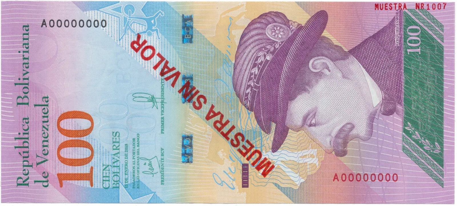 Venezuela, 100 Bolivares 2018, anulát - MUESTRA SIN VALOR, P.106as