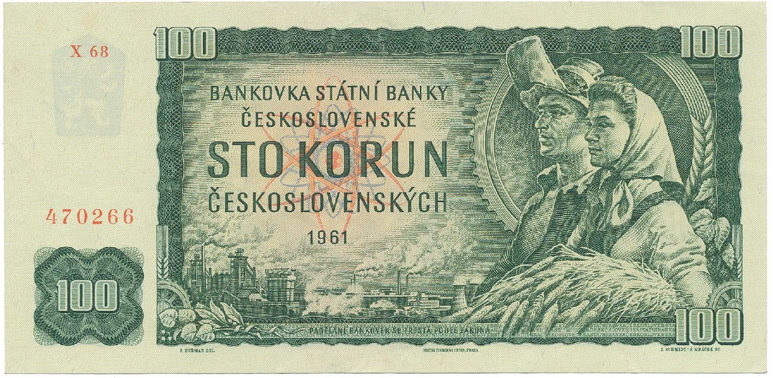 Československo, 100 Koruna 1961, II. vydání, série X, Hej.102aX