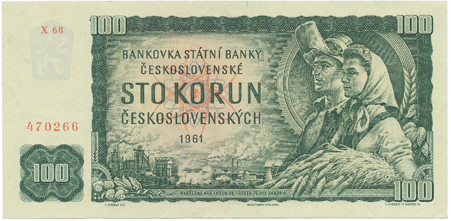 Československo, 100 Koruna 1961, II. vydání, série X, Hej.102aX