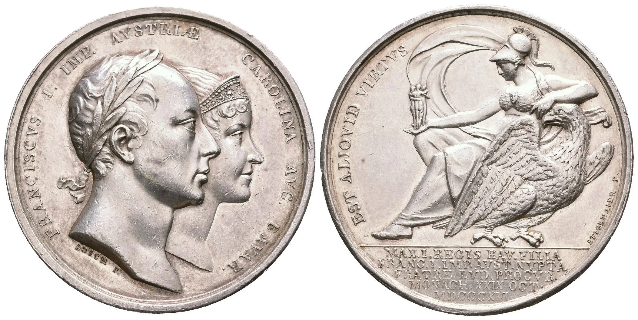 AR Medaile 1816 (Losch) - Ke svatbě s Carolinou von Bayern. Dvojportrét manželů — 1