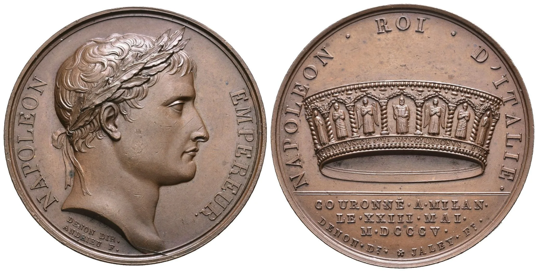 AE Medaile 1805 (B. Andrieu) - Ke korunovaci na Italského krále. Hlava Napoleona — 1
