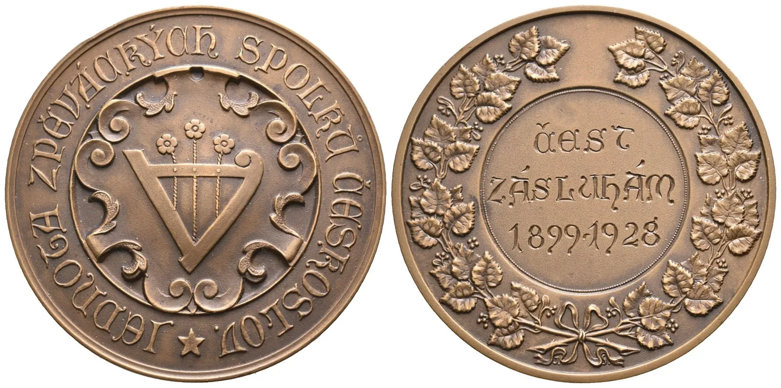 AE Medaile 1928 - Čest zásluhám, Jednota zpěváckých spolků Československých. — 1