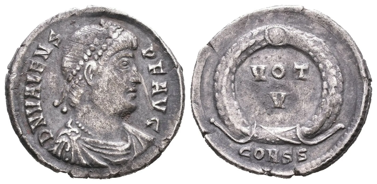 Siliqua, Constantinopolis, 364 - 367, Rv: VOT / V ve věnci, RIC.13d, — 1