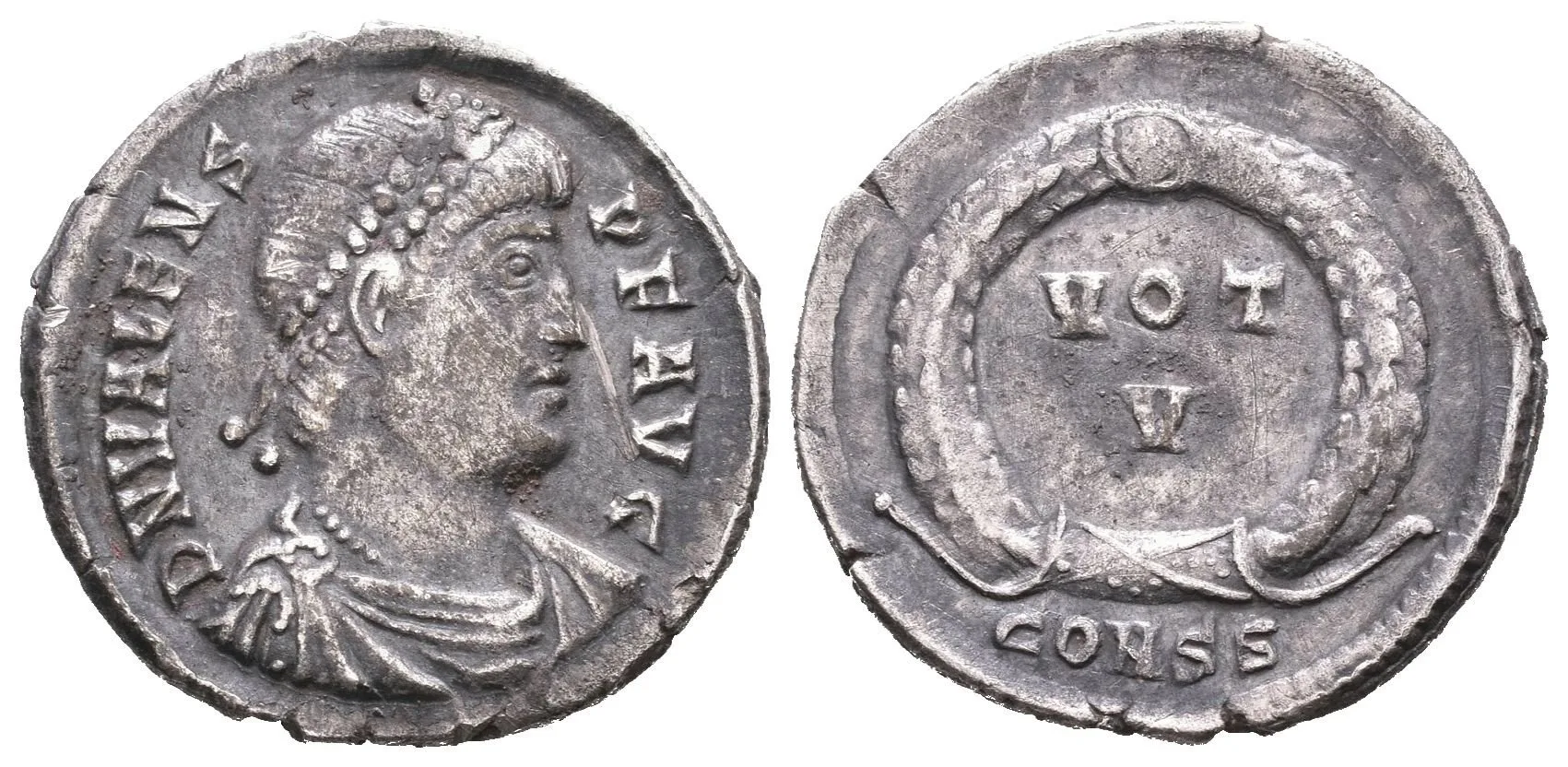 Siliqua, Constantinopolis, 364 - 367, Rv: VOT / V ve věnci, RIC.13d, — 1