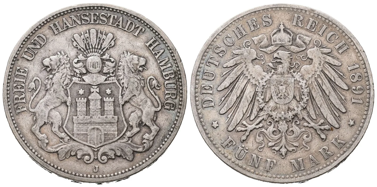 Hamburg, 5 Marka 1891 J