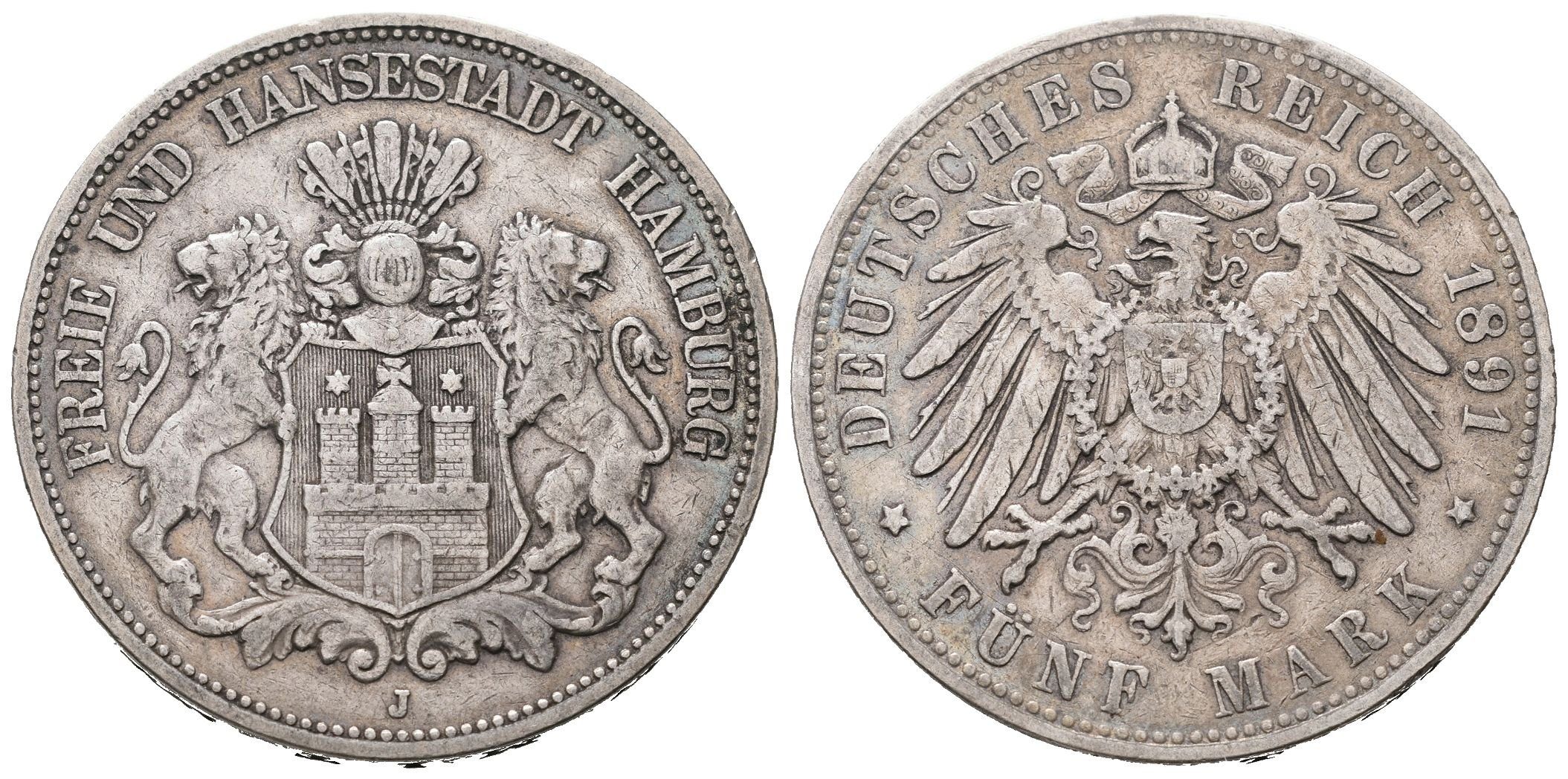 Hamburg, 5 Marka 1891 J