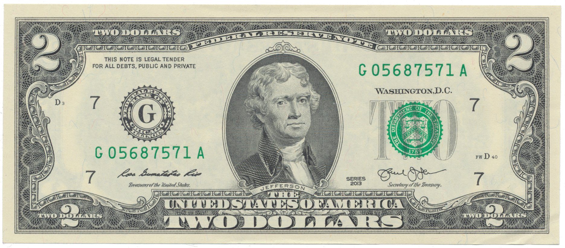 USA, 2 Dollars 2013, deklarace nezávislosti, Pick.538