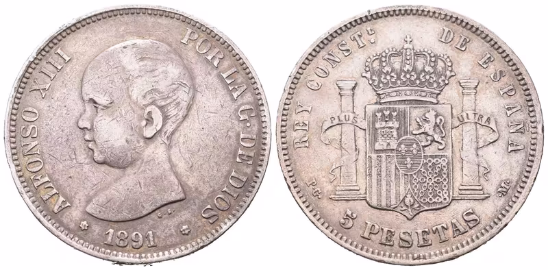 Španělsko, 5 Peseta 1891 PGM