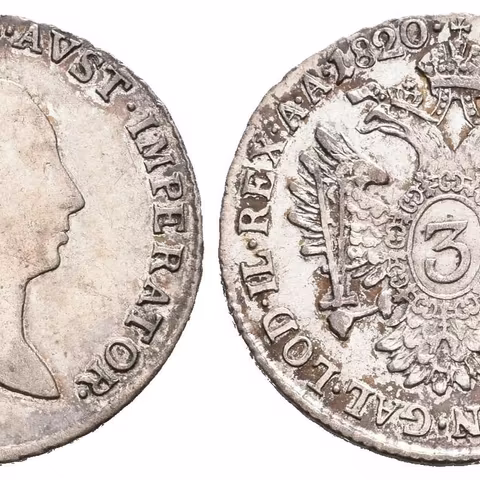 3 Krejcar 1820 B, velmi pěkná zachovalost, patina