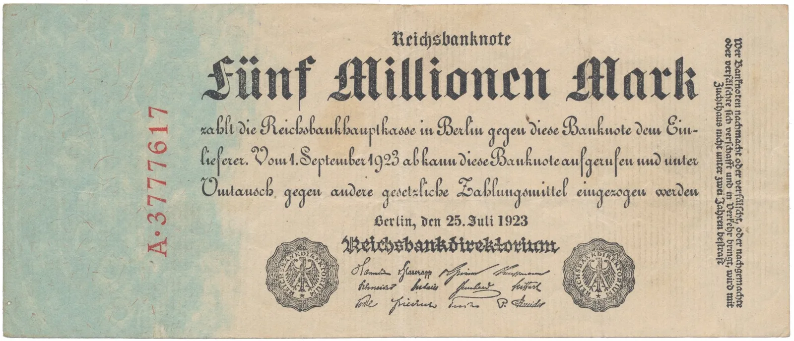 Německo, 5 Millionen Mark 1923, Ro.94