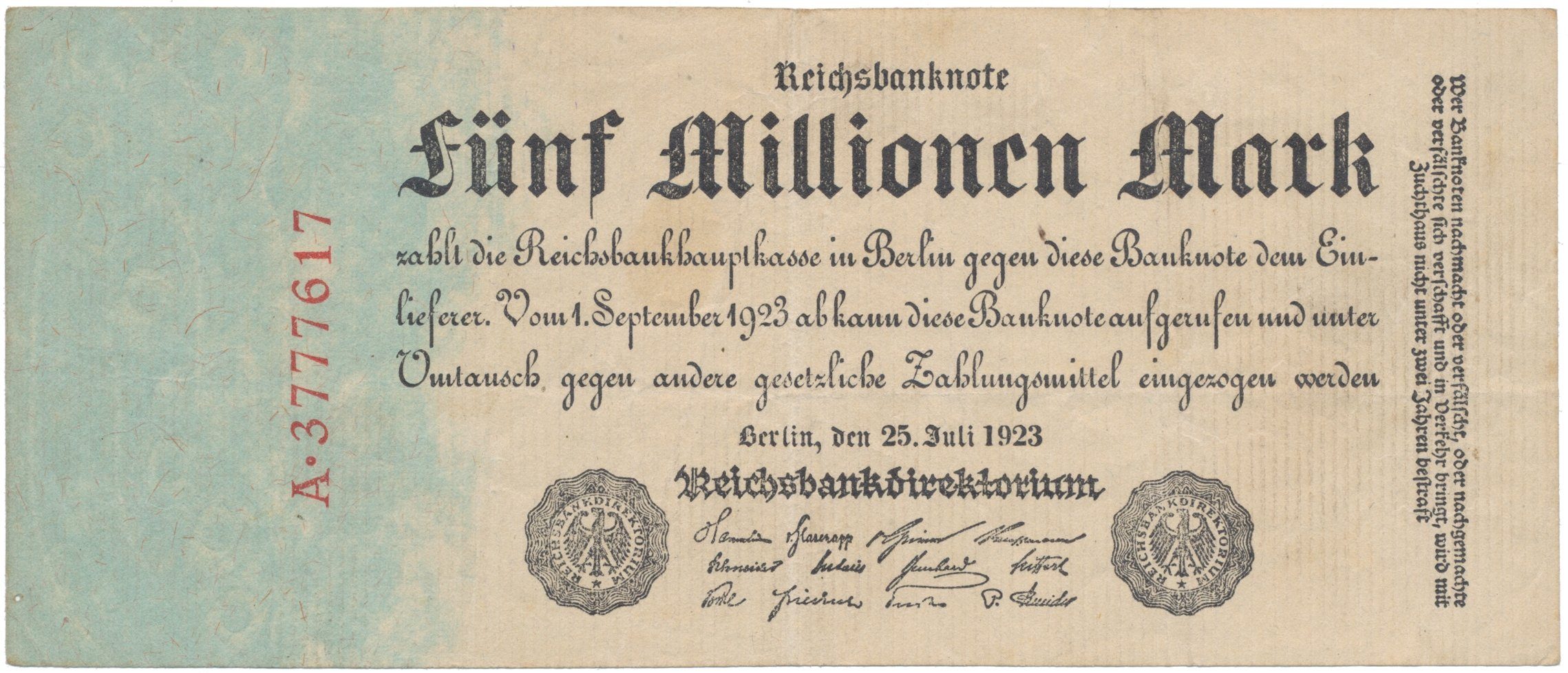 Německo, 5 Millionen Mark 1923, Ro.94