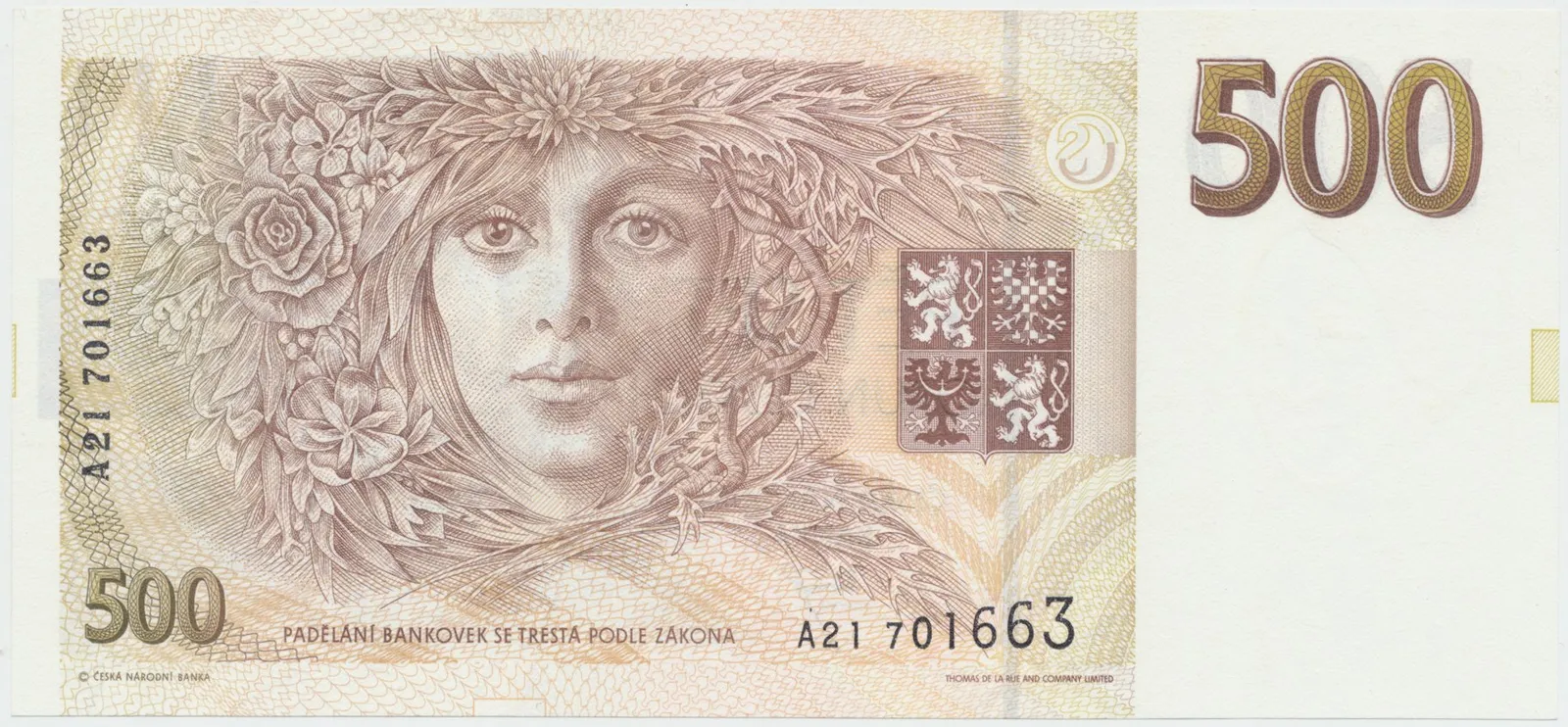 Česká republika, 500 Koruna 1993, série A, tisk Anglie, Hej..CZ10a1