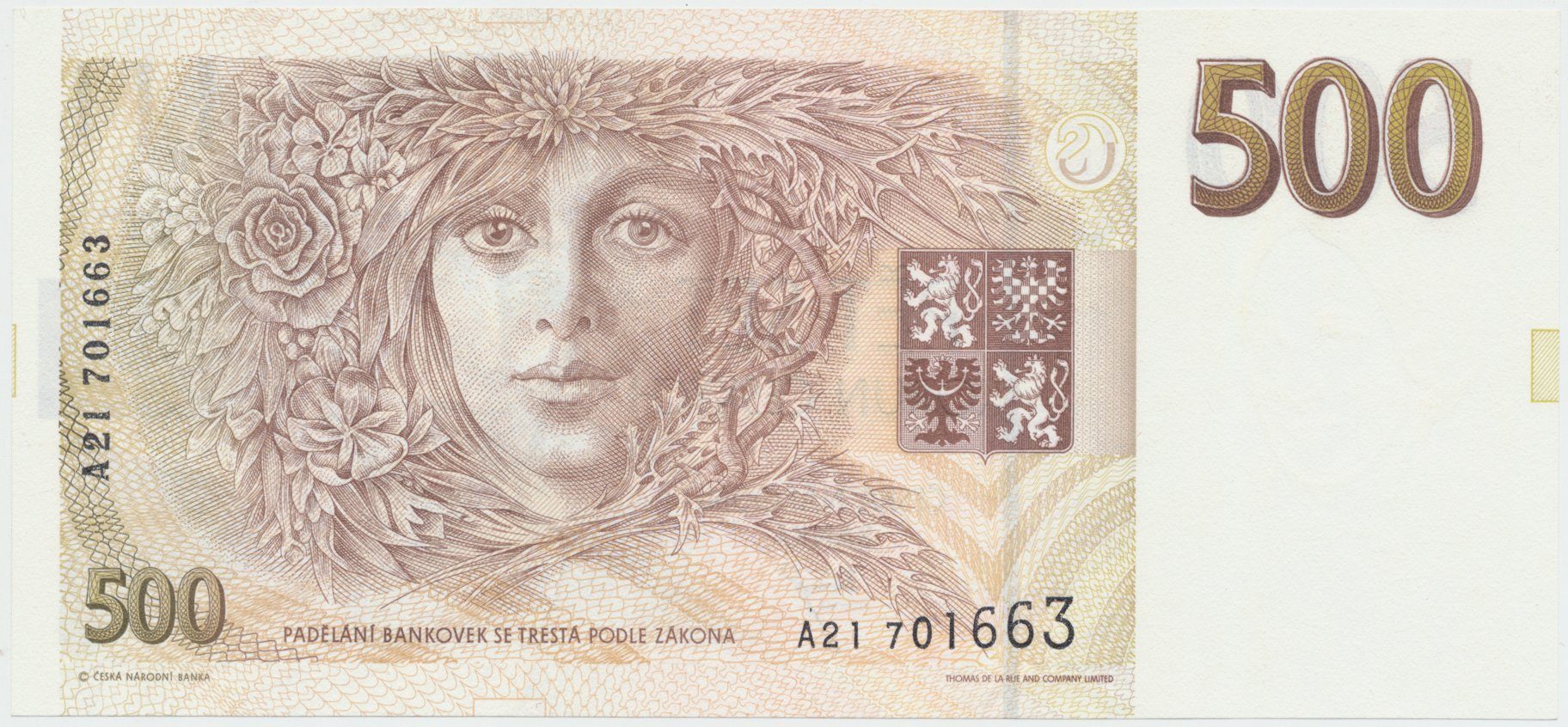 Česká republika, 500 Koruna 1993, série A, tisk Anglie, Hej..CZ10a1