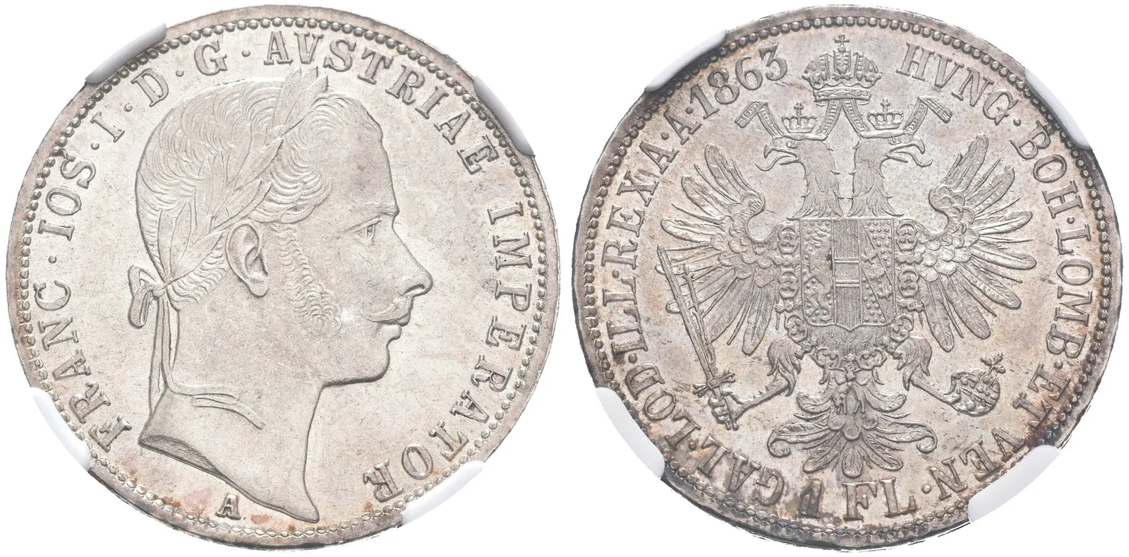 Zlatník 1863 A, certifikace NGC, hodnocení MS 62, krásná zachovalost, lesk, patina — 1