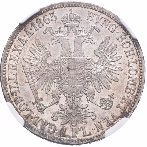 Zlatník 1863 A, certifikace NGC, hodnocení MS 62, krásná zachovalost, lesk, patina