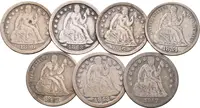 Soubor mincí - Dime 1853, 1853 O, 1856, 1856 O, 1857 O, 1884 S a 1886, — 1