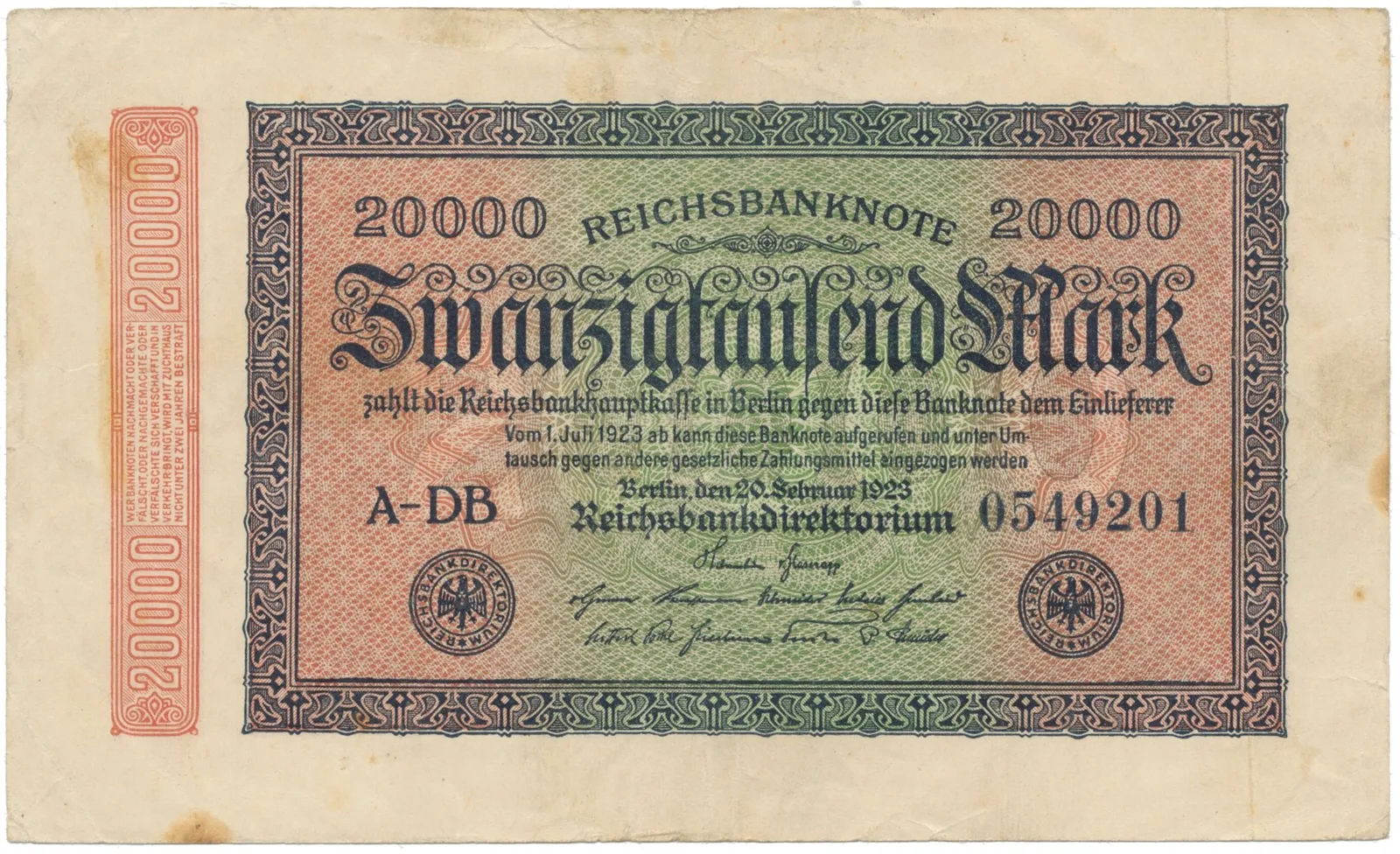 Německo, 20000 Mark 1923, Ro.84f