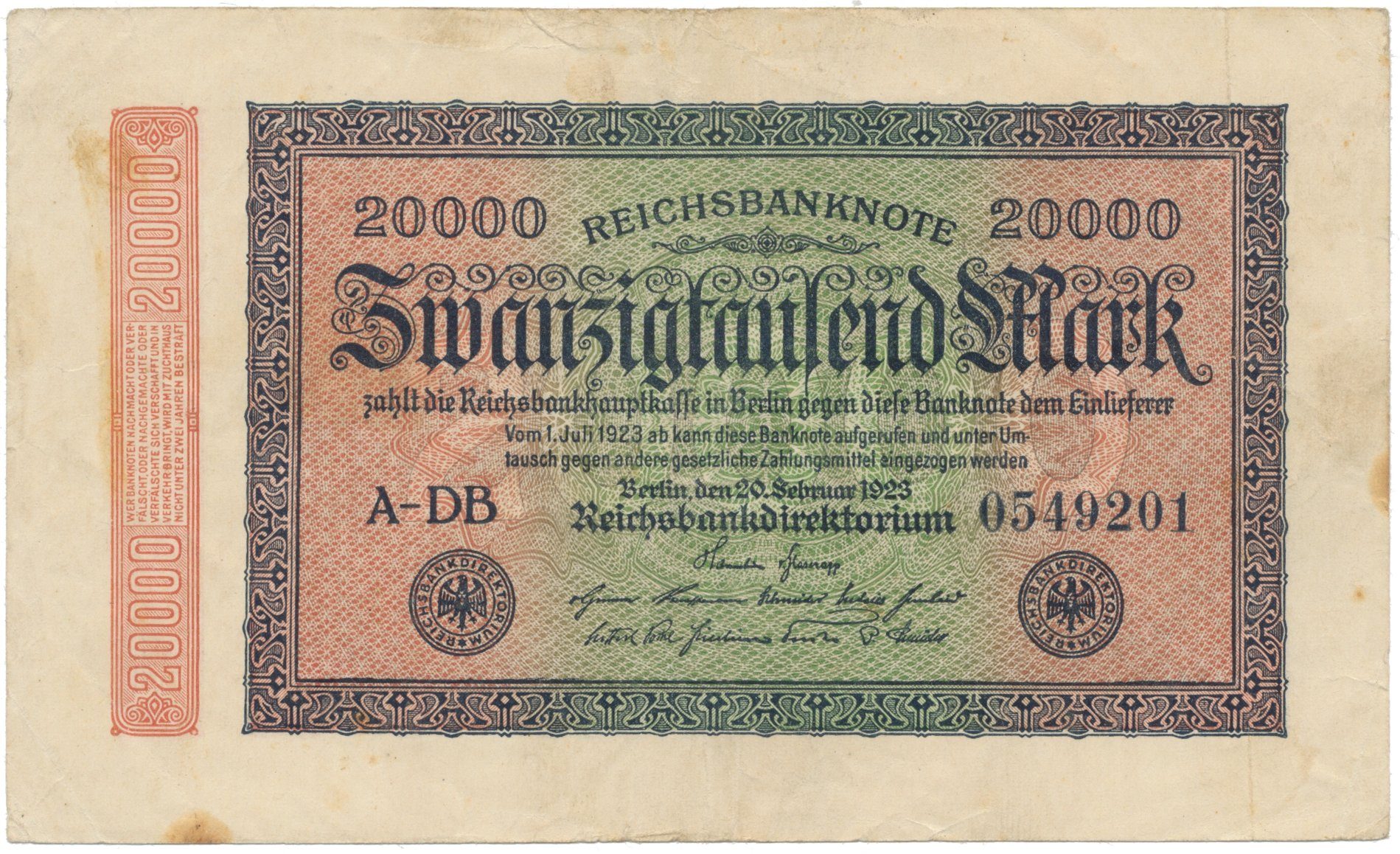Německo, 20000 Mark 1923, Ro.84f