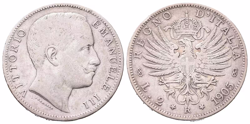 Itálie, 2 Lira 1905 R