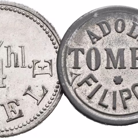 Filipov - Adolf Tomeš, známka na chmel, Pocín. Zn 22 mm +