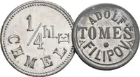 Filipov - Adolf Tomeš, známka na chmel, Pocín. Zn 22 mm + — 1