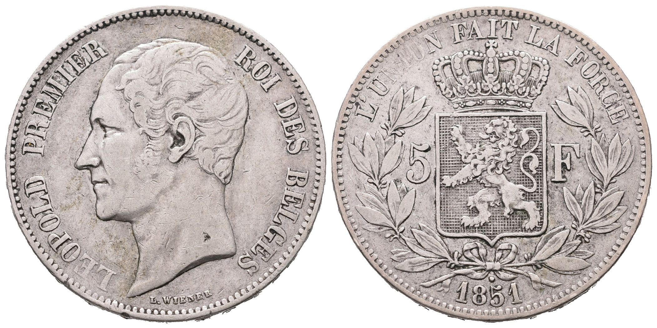 Belgie, 5 Frank 1851